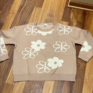 Floral Patterned Tan Sweater